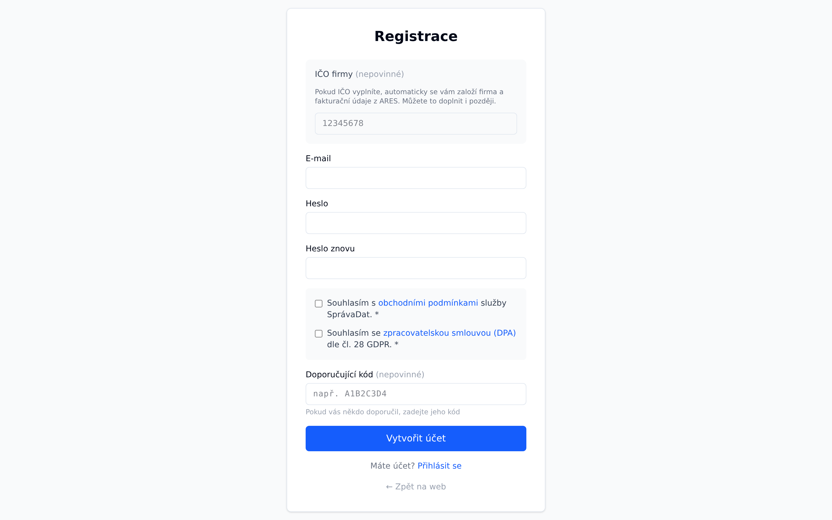 Registrační formulář