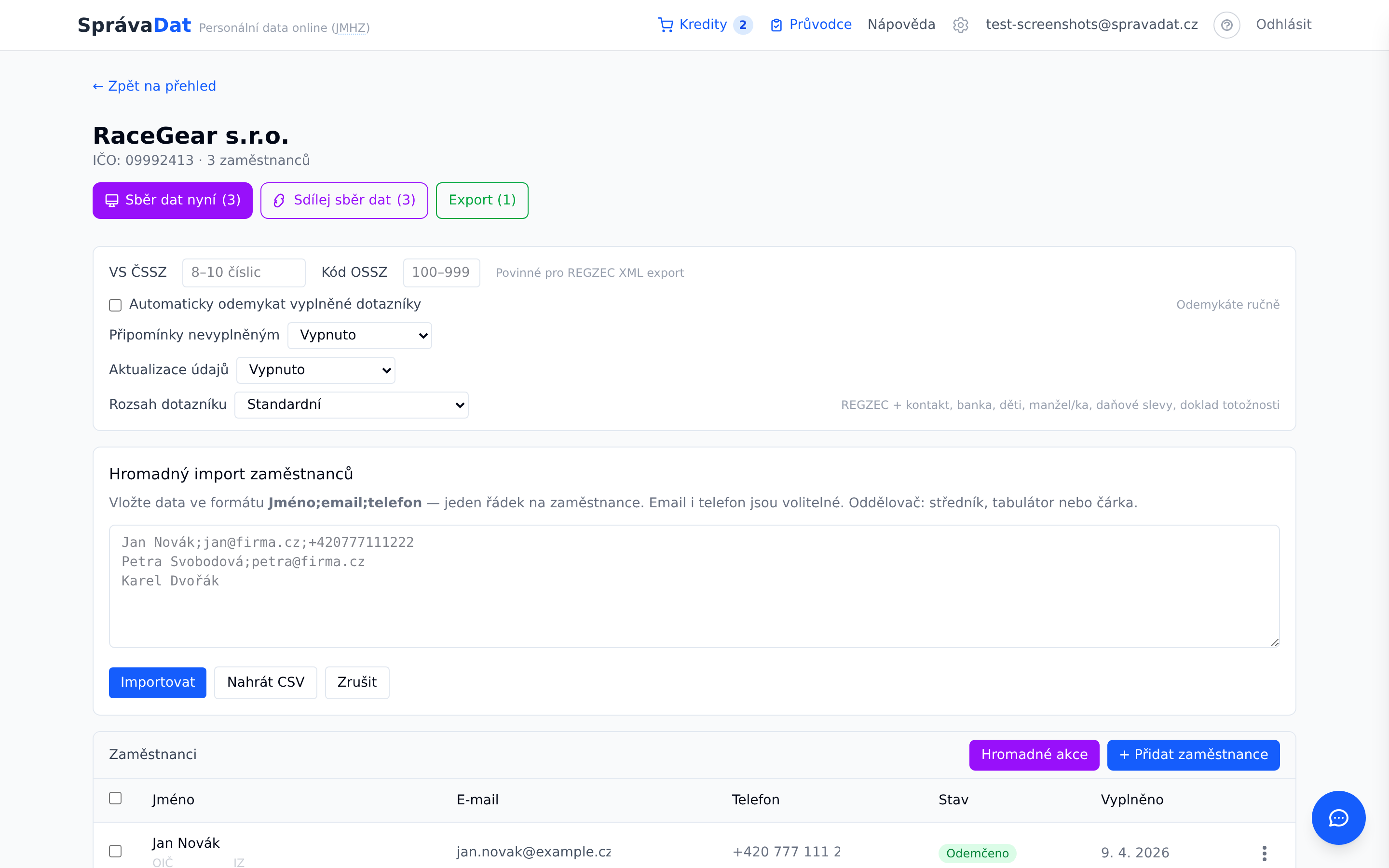Hromadný import — paste nebo CSV